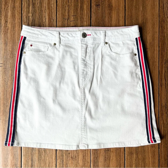 EV1 Red White Blue Stripe White Denim Mini Skirt 12 Racing Cotton Race Preppy - Picture 2 of 11
